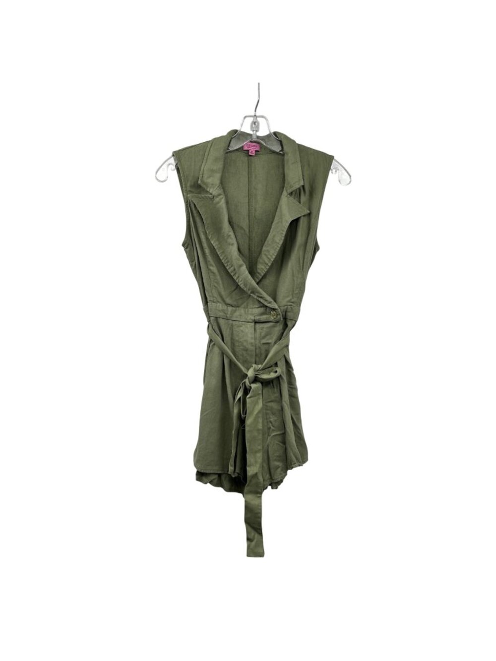 Mi Ami Womens Romper Surplice Sleeveless Belted Green Size Medium
